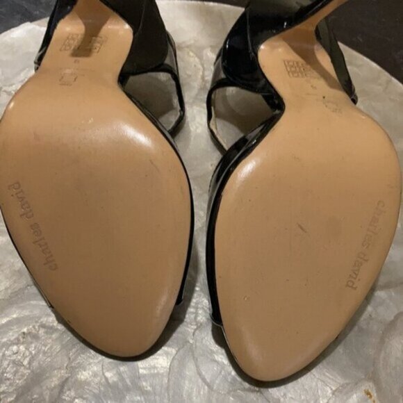 Charles David T-strap Patent Leather Peep Toe Heels Sz 8 AB - Picture 10 of 10